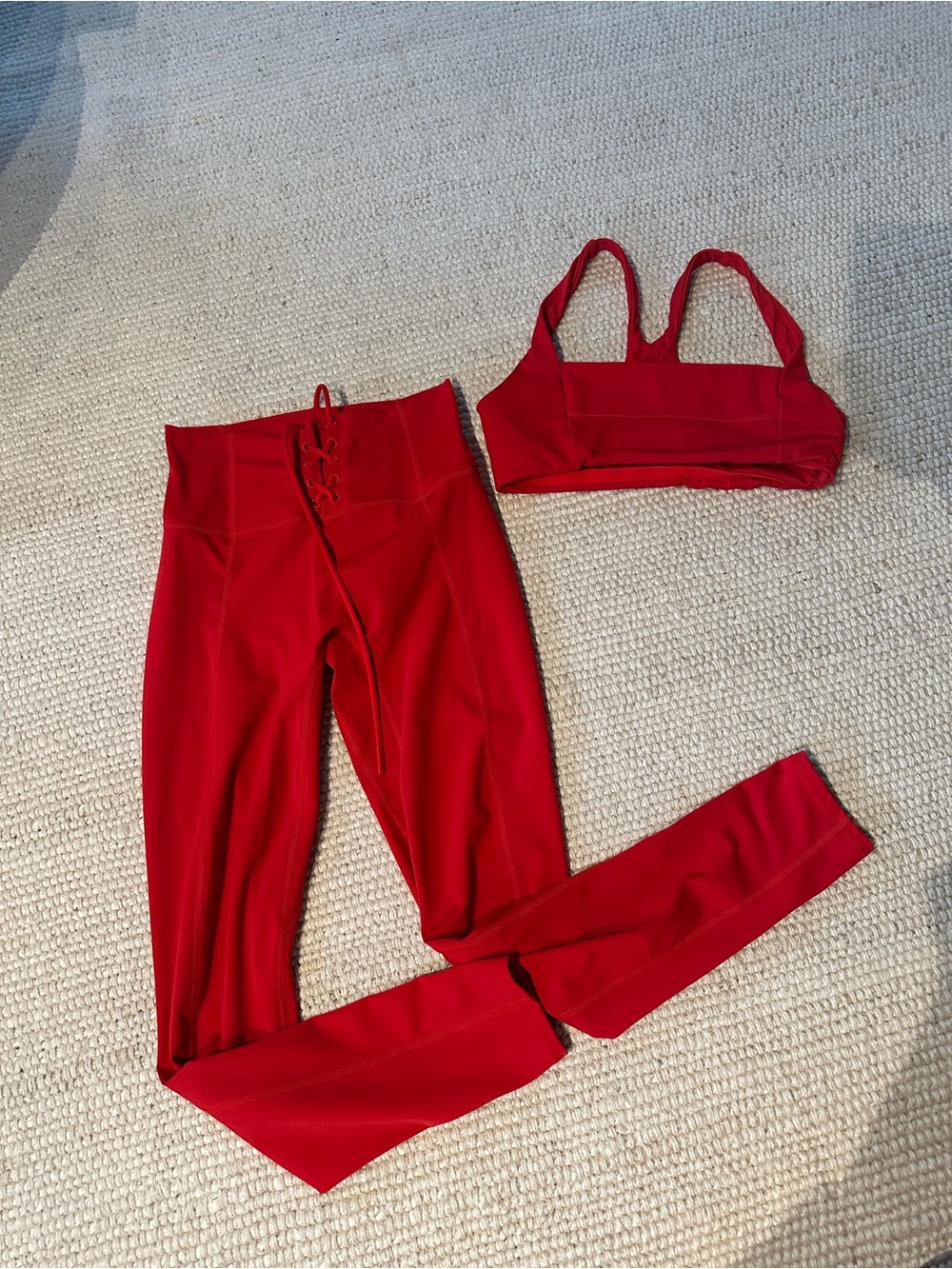 L Space Equinox Red Lace-Up High Waist Leggings & Matching Sports Bra Set small